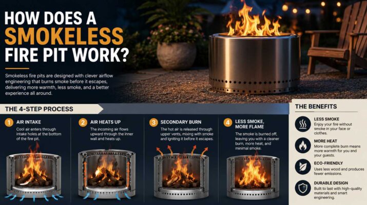 how does a smokeless fire pit work